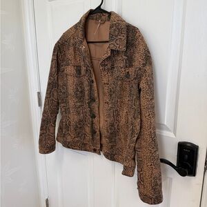 Free People Snakeskin Denim Jacket Oversized Brown Black Women’s Medium
